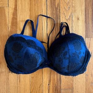 VICTORIAS SECRET Very Sexy Push Up Bra Blue Black Lace 38D